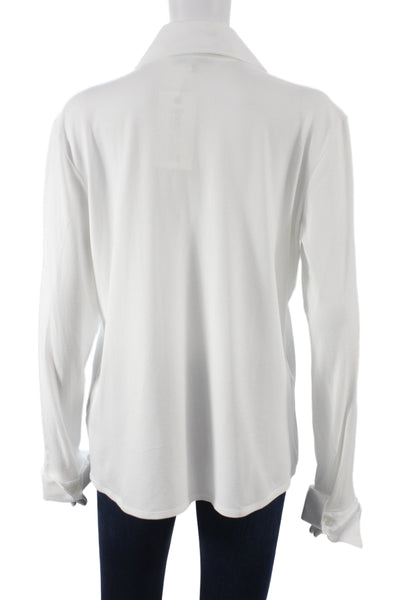 Nation LTD Womens White Collared Short Sleeve Button Up Top Designer Size M