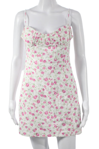 Zara Womens Slip Dress White Floral Cotton Sleeveless Short Size M