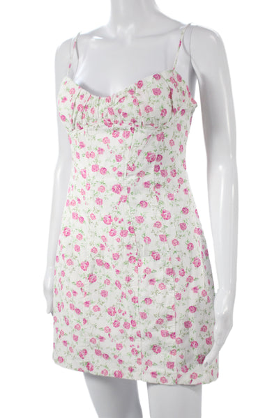 Zara Womens Slip Dress White Floral Cotton Sleeveless Short Size M