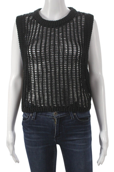 Zara Womens Black Sleeveless Crew Neck Button Tank Sweater Size L