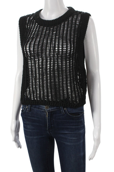 Zara Womens Black Sleeveless Crew Neck Button Tank Sweater Size L