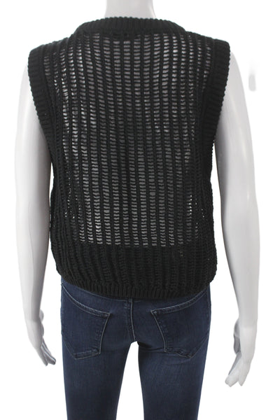 Zara Womens Black Sleeveless Crew Neck Button Tank Sweater Size L