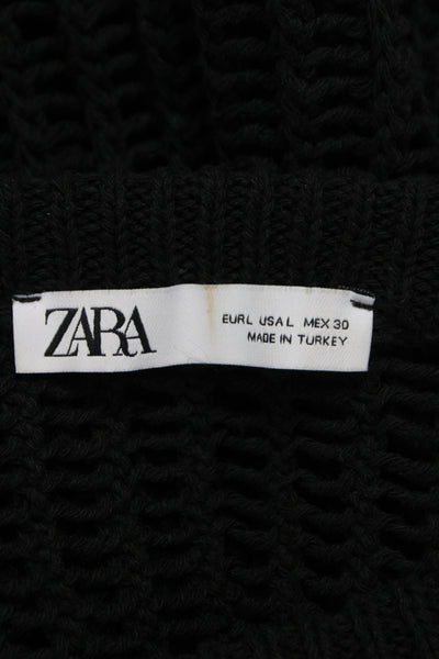 Zara Womens Black Sleeveless Crew Neck Button Tank Sweater Size L