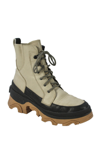 Sorel Womens Leather Lace Up Brex Waterproof Ankle Boots Beige Size 8.5
