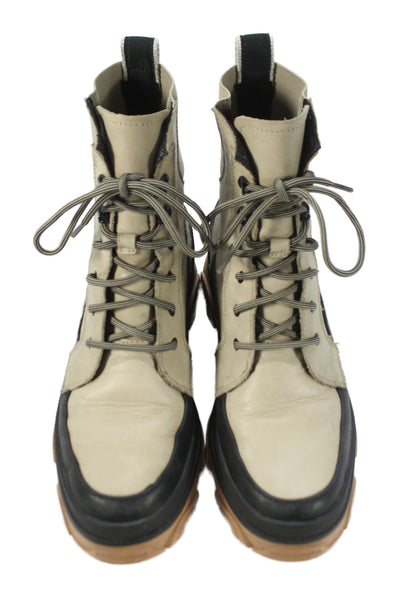 Sorel Womens Leather Lace Up Brex Waterproof Ankle Boots Beige Size 8.5