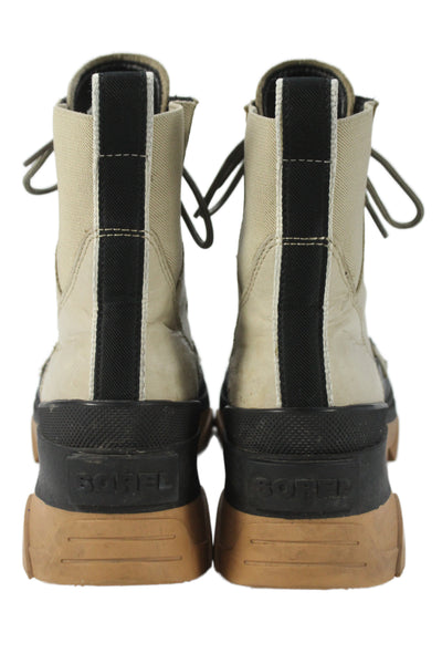 Sorel Womens Leather Lace Up Brex Waterproof Ankle Boots Beige Size 8.5