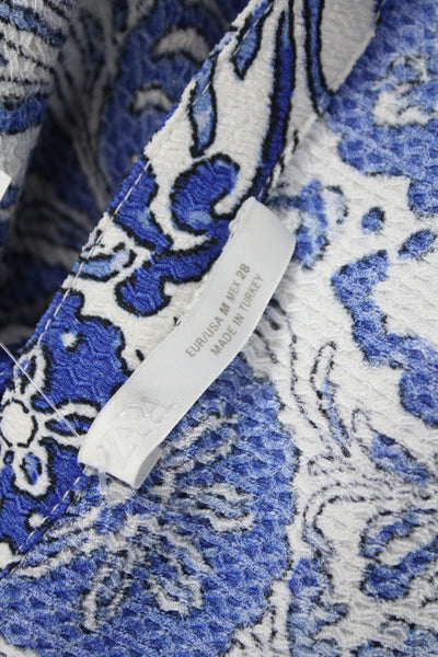 Zara Women Kaftan Maxi Dress Blue Floral V Neck 3/4 Sleeve Boho Size M