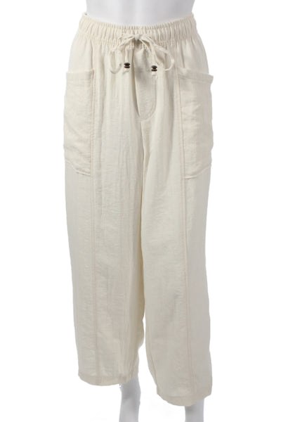 Zara Women Cropped Jogger Pants Beige Drawstring Inseam 27 Size L