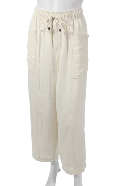 Zara Women Cropped Jogger Pants Beige Drawstring Inseam 27 Size L