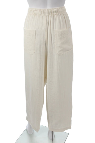 Zara Women Cropped Jogger Pants Beige Drawstring Inseam 27 Size L