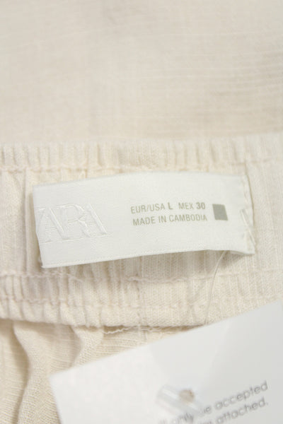Zara Women Cropped Jogger Pants Beige Drawstring Inseam 27 Size L
