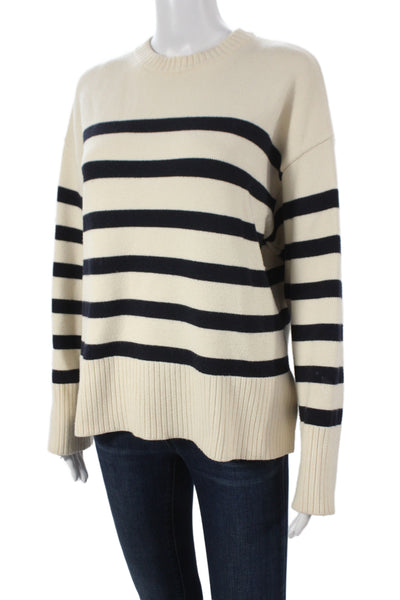 Zara Unisex Pullover Striped Crew Neck Long Sleeve Sweaters Beige Size S