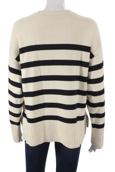 Zara Unisex Pullover Striped Crew Neck Long Sleeve Sweaters Beige Size S