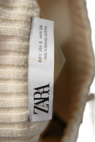 Zara Unisex Pullover Striped Crew Neck Long Sleeve Sweaters Beige Size S