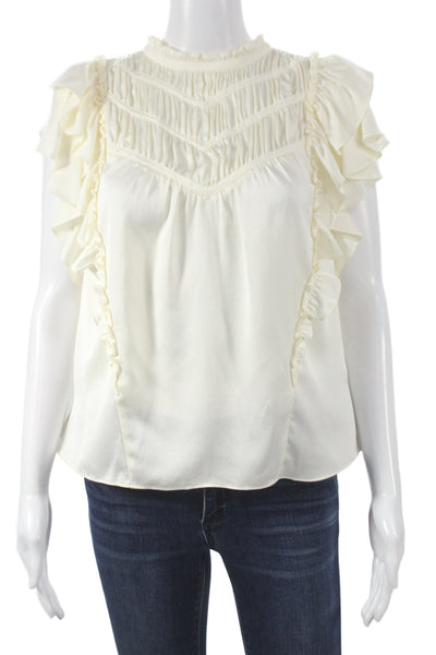 Veronica Beard Womens White Bohemian Cap Sleeve High Neck Blouse Size 4