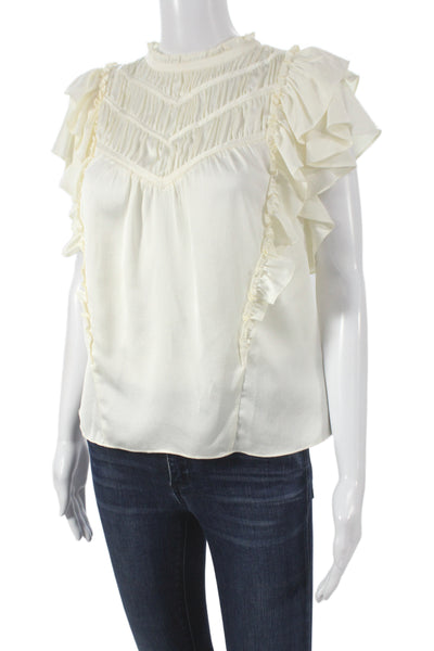Veronica Beard Womens White Bohemian Cap Sleeve High Neck Blouse Size 4