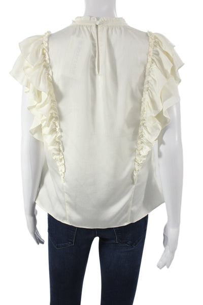 Veronica Beard Womens White Bohemian Cap Sleeve High Neck Blouse Size 4