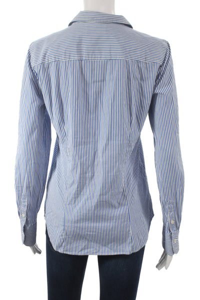 J Crew Women Basic Striped Collared Button Up Shirt Blue Long Sleeve Size S