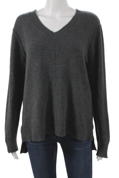 Magaschoni Unisex V Neck 100% Cashmere Pullover Sweater Dark Gray Size L