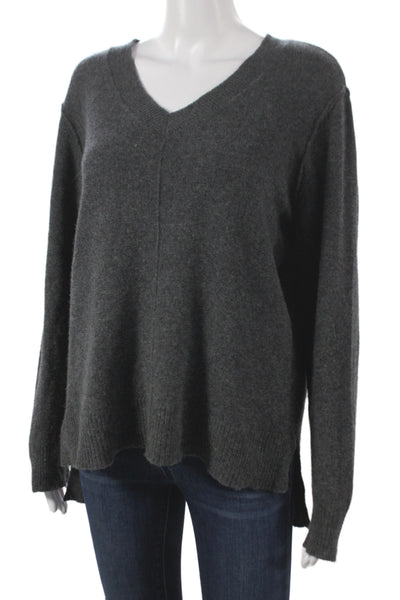 Magaschoni Unisex V Neck 100% Cashmere Pullover Sweater Dark Gray Size L