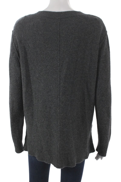 Magaschoni Unisex V Neck 100% Cashmere Pullover Sweater Dark Gray Size L
