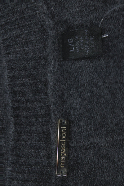 Magaschoni Unisex V Neck 100% Cashmere Pullover Sweater Dark Gray Size L