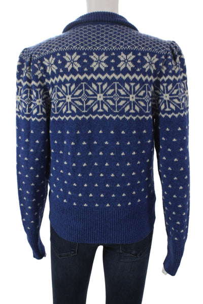 Tory Burch Unisex Fair Isle Collared Zip Cardigan Blue Size XS