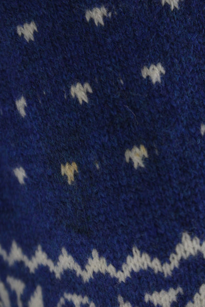 Tory Burch Unisex Fair Isle Collared Zip Cardigan Blue Size XS