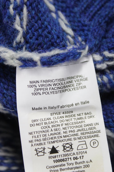 Tory Burch Unisex Fair Isle Collared Zip Cardigan Blue Size XS