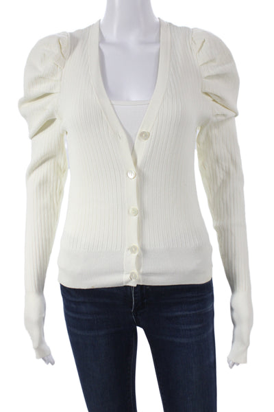 Autumn Cashmere Womens White Striped V-Neck Cardigan Button Size S