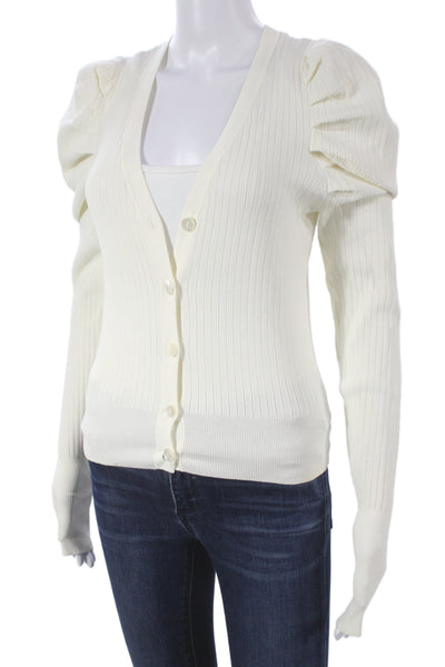 Autumn Cashmere Womens White Striped V-Neck Cardigan Button Size S
