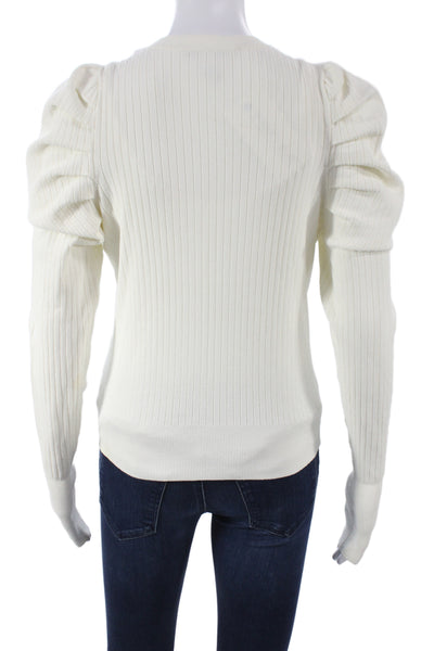 Autumn Cashmere Womens White Striped V-Neck Cardigan Button Size S