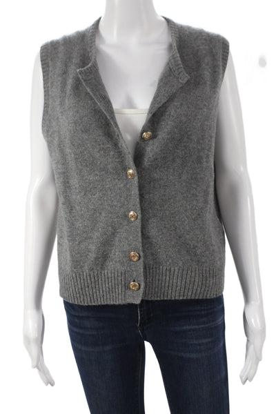 Zara Womens Gray Wool V-Neck Button Sleeveless Vest Classic Fall Size S
