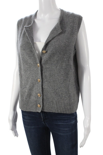 Zara Womens Gray Wool V-Neck Button Sleeveless Vest Classic Fall Size S
