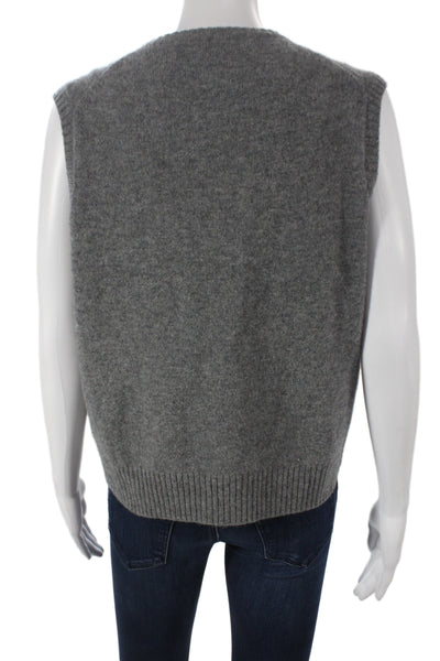 Zara Womens Gray Wool V-Neck Button Sleeveless Vest Classic Fall Size S