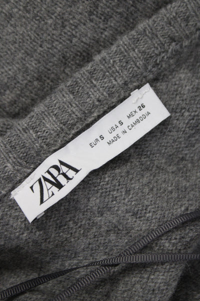 Zara Womens Gray Wool V-Neck Button Sleeveless Vest Classic Fall Size S