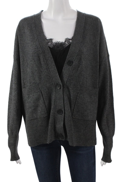 Brochu Walker Unisex Cardigan Dark Gray Wool Cashmere V Neck Button Size S