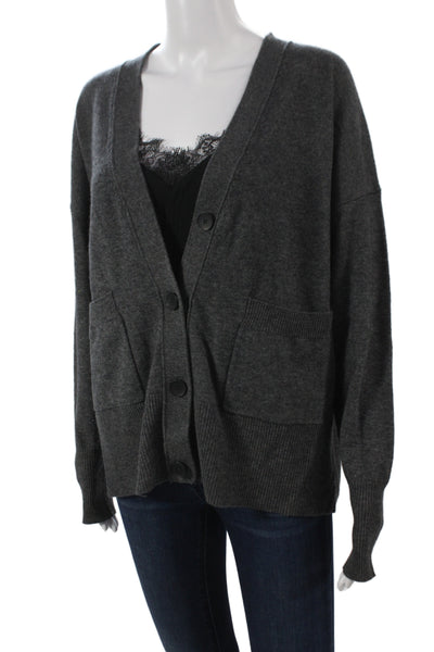 Brochu Walker Unisex Cardigan Dark Gray Wool Cashmere V Neck Button Size S