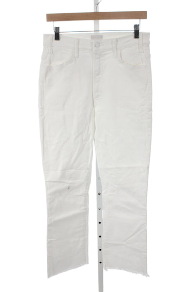 Mother Women Cropped Straight White Jeans High Rise Size 30