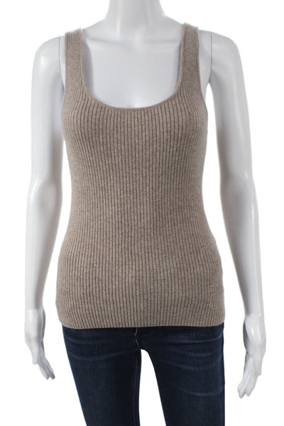 White + Warren Women 100% Cashmere Sleeveless Tank Round Neck Beige Size S