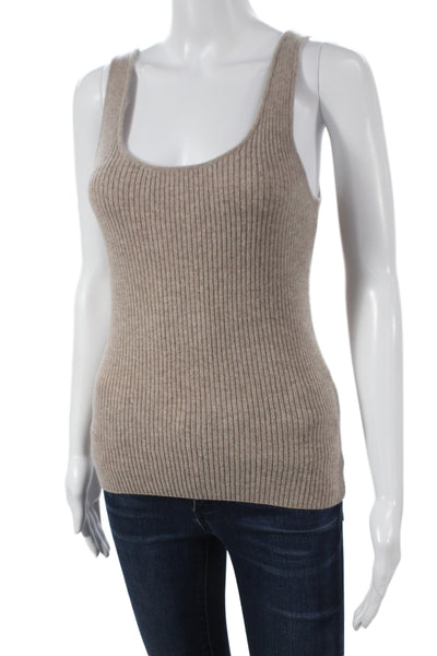 White + Warren Women 100% Cashmere Sleeveless Tank Round Neck Beige Size S