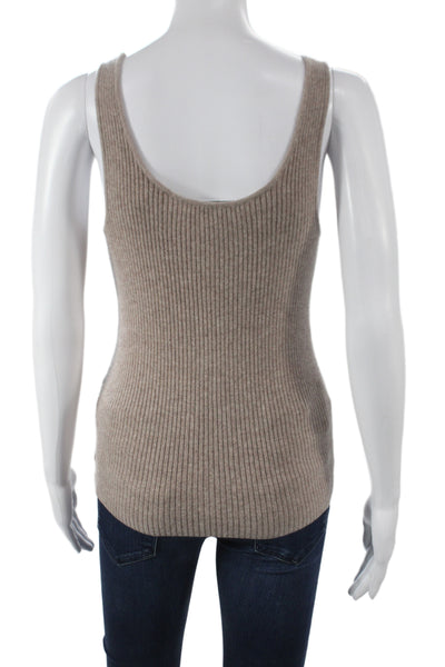 White + Warren Women 100% Cashmere Sleeveless Tank Round Neck Beige Size S