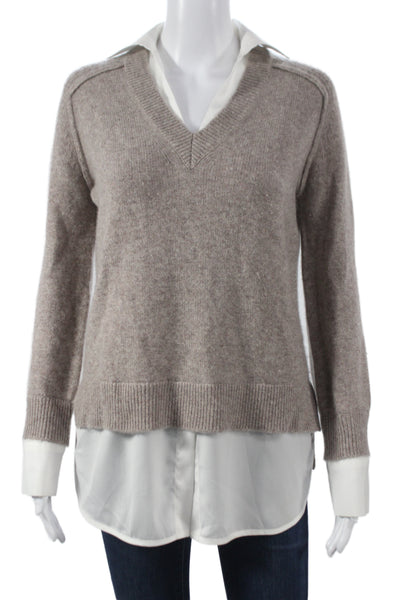 Magaschoni Womens VNeck 100% Cashmere Pullover Sweater Beige Longsleeve Size XS