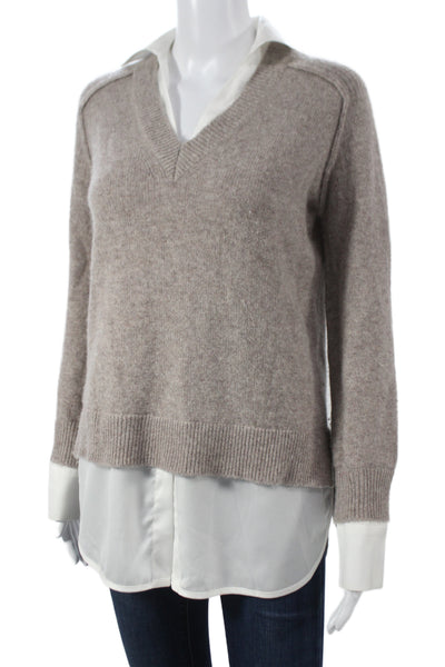 Magaschoni Womens VNeck 100% Cashmere Pullover Sweater Beige Longsleeve Size XS