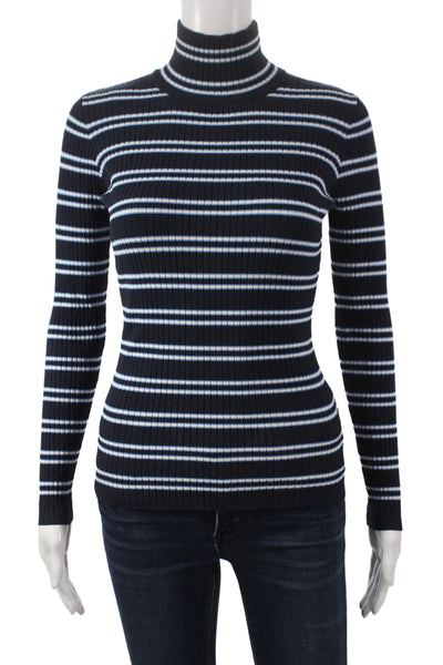 Tory Sport Womens Dark Blue Striped Turtleneck Pullover Sweater Size S
