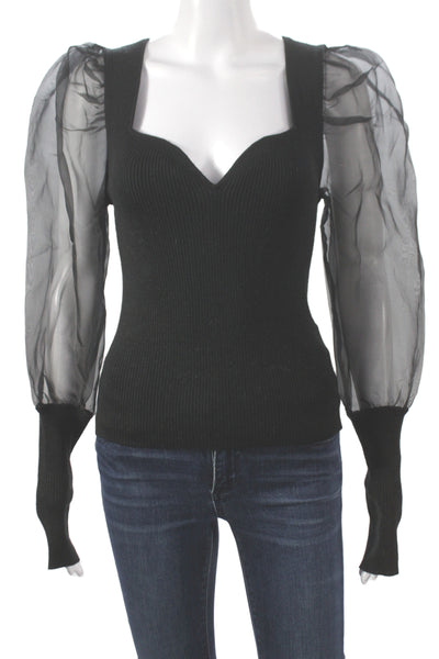 Veronica Beard Women Black 100% Cashmere Square Neck Long Sleeve Blouse Size S