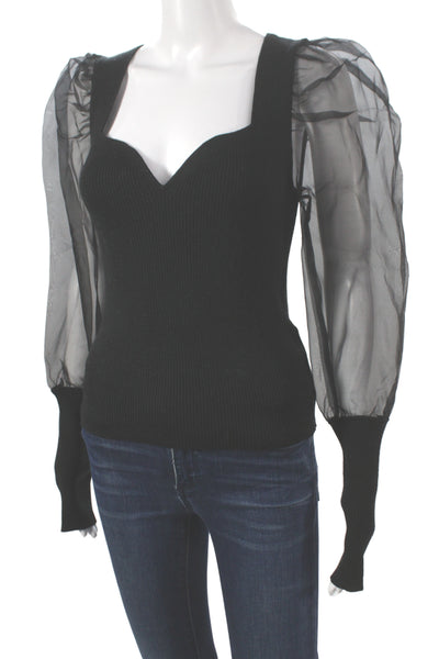 Veronica Beard Women Black 100% Cashmere Square Neck Long Sleeve Blouse Size S