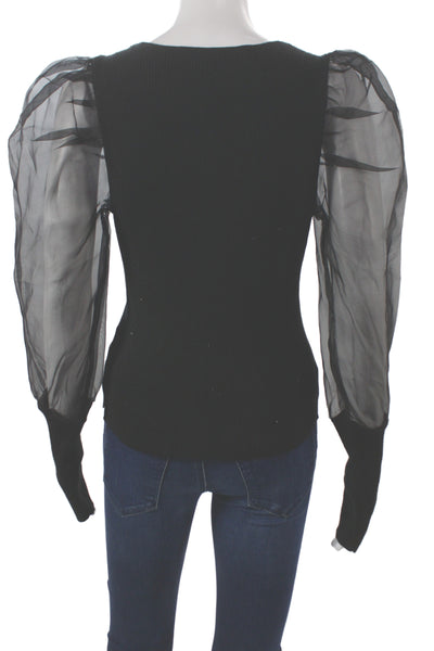 Veronica Beard Women Black 100% Cashmere Square Neck Long Sleeve Blouse Size S
