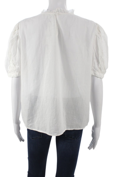 Zara Women Bohemian White High Neck Short Sleeve Blouse Size XL