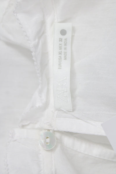 Zara Women Bohemian White High Neck Short Sleeve Blouse Size XL